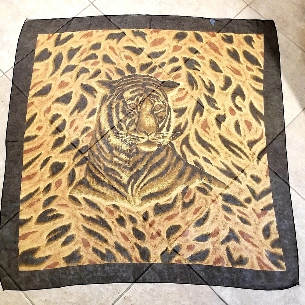 Brown Tropical Jungle Tiger Animal Print Polyester Square Scarf 39"